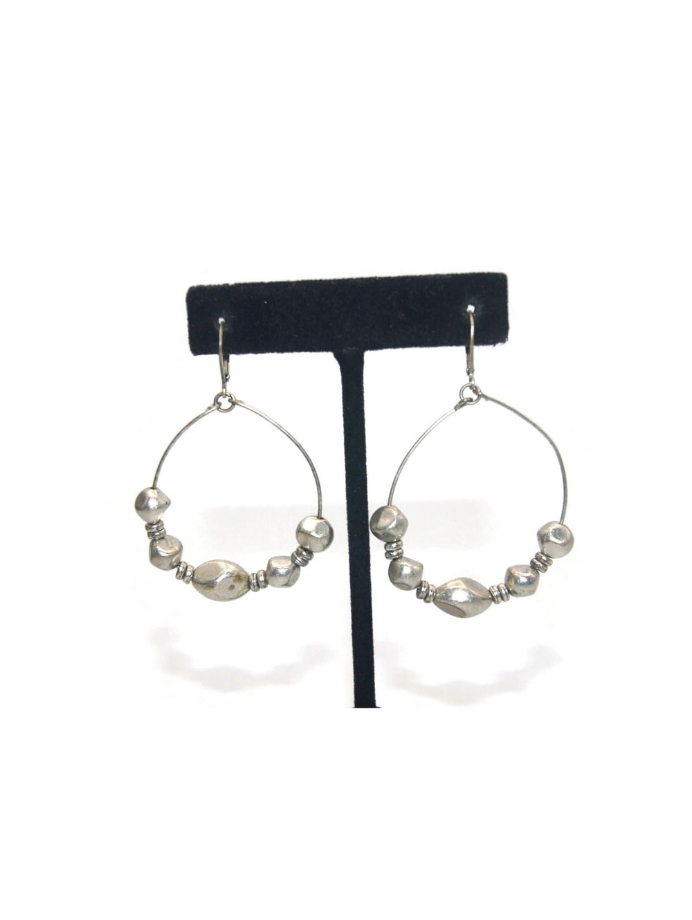 Vintage Silver Tone Dangle Beaded Earrings with Latch Backs for Pierced Ears.